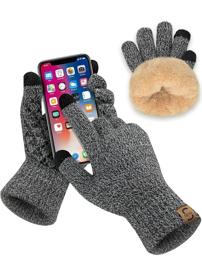 Winter Gloves Thermal Fleece Lining Touch Screen Non Slip Grip Elastic Warm Knitted Gloves for Cycling Running Driving Hiking Men Women - Image 1
